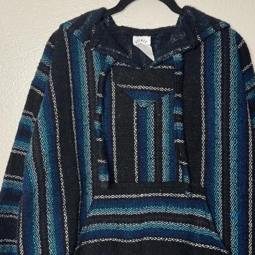 DELMEX Baja Hoodie Sweater unisex medium black/blue relaxed fit hippie